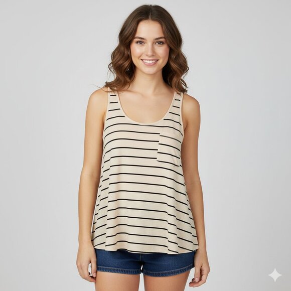 H&M Women's Tank Top Stripes Cropped Sleeveless Taupe Neutral Casual Flowy 4 - Picture 3 of 14